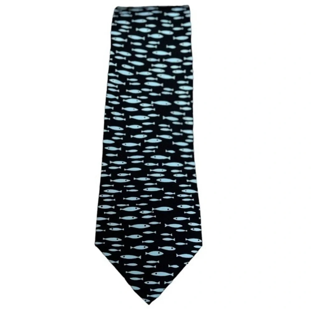J.Crew silk tie w/ light blue fish on navy background
